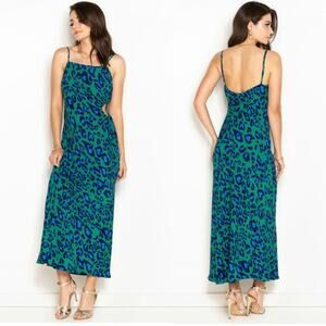 FARM Rio Tropical Cheetah Green Blue Midi Dress Strappy Cut Out Vacation Large